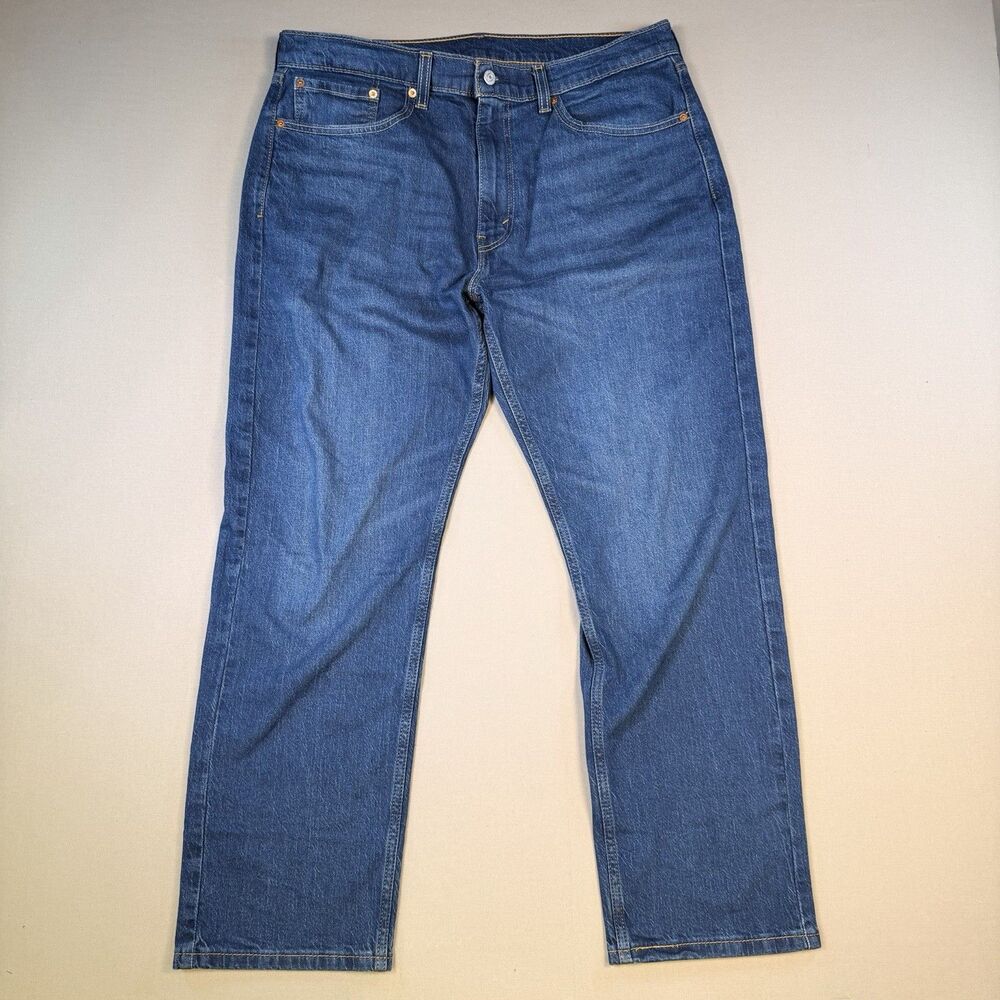 Levis 505 Denim Blue Jeans Mens 36x30 Casual Straight Leg Dark Wash Pants EUC